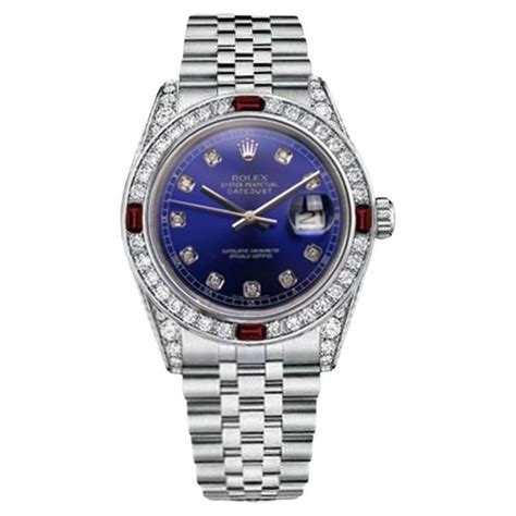 vintage rolex oyster perpetual datejust blue face rhinestone bezel|rolex datejust blue dial 41mm.